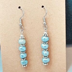Stainless Steel Genuine Freshwater Light Blue Pearls 4ea w/Silver Tone Rondelles